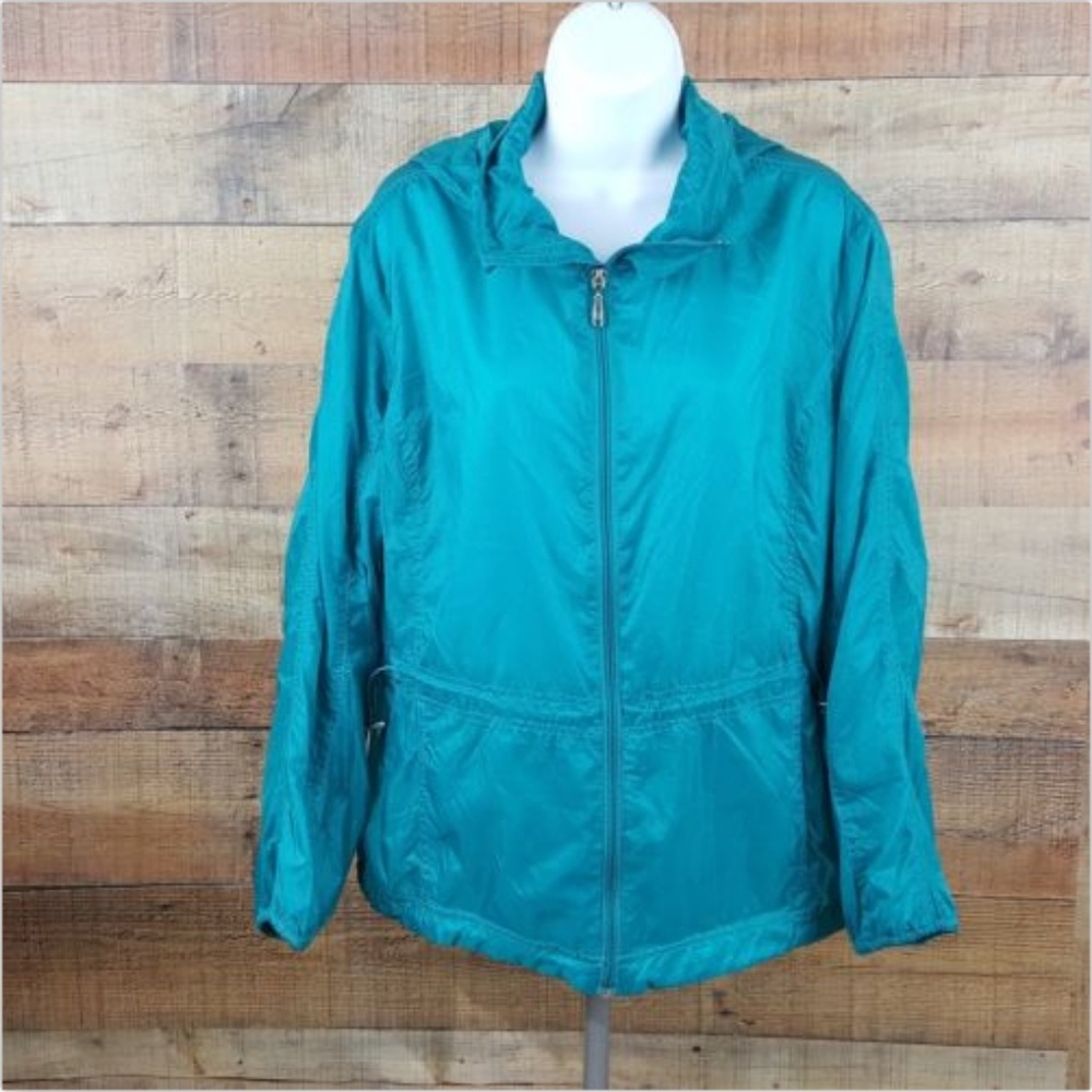 Reel Legends Rain Jacket Windbreaker Drawstrings Women's Size M Teal Blue